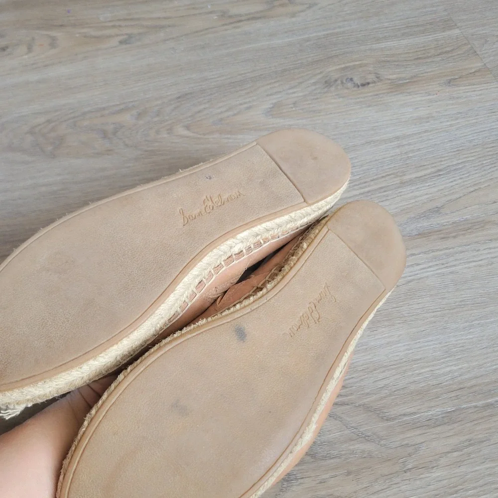Sam Edelman Women Espadrille Flats 8M Tan Leather Coastal Casual Slip On